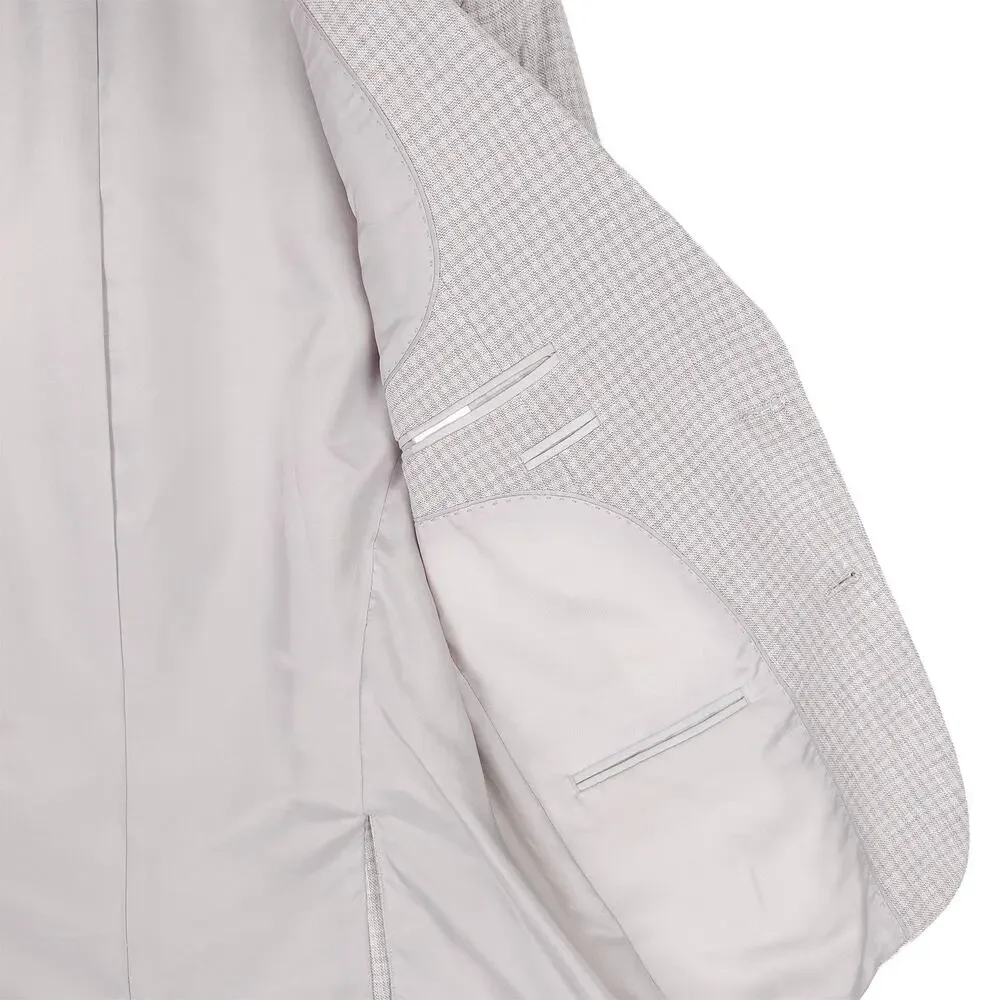Bar III Mens Slim Fit Sport Coat Blazer 38S Natural Tan Grey Check Cotton Linen